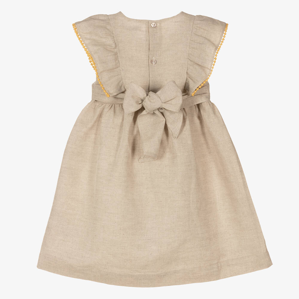 Dr. Kid-Girls Beige Linen & Cotton Dress | Childrensalon Outlet