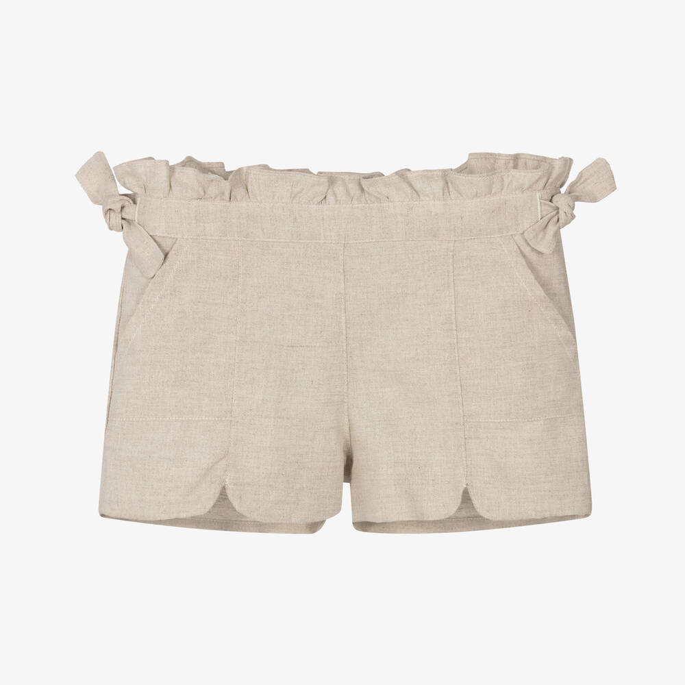 Dr. Kid-Girls Beige Linen Smart Shorts | Childrensalon Outlet