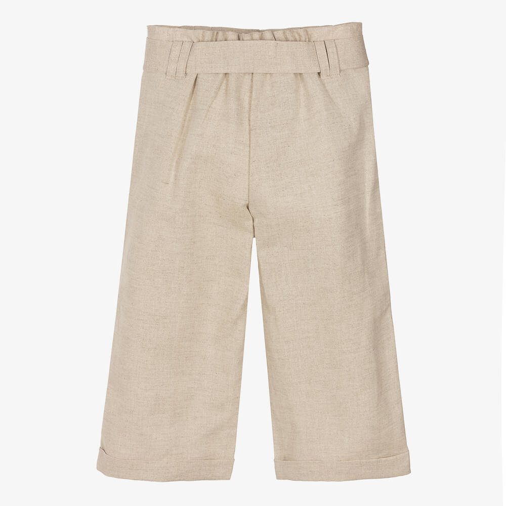 Dr. Kid-Girls Beige Linen Wide Leg Trousers | Childrensalon Outlet