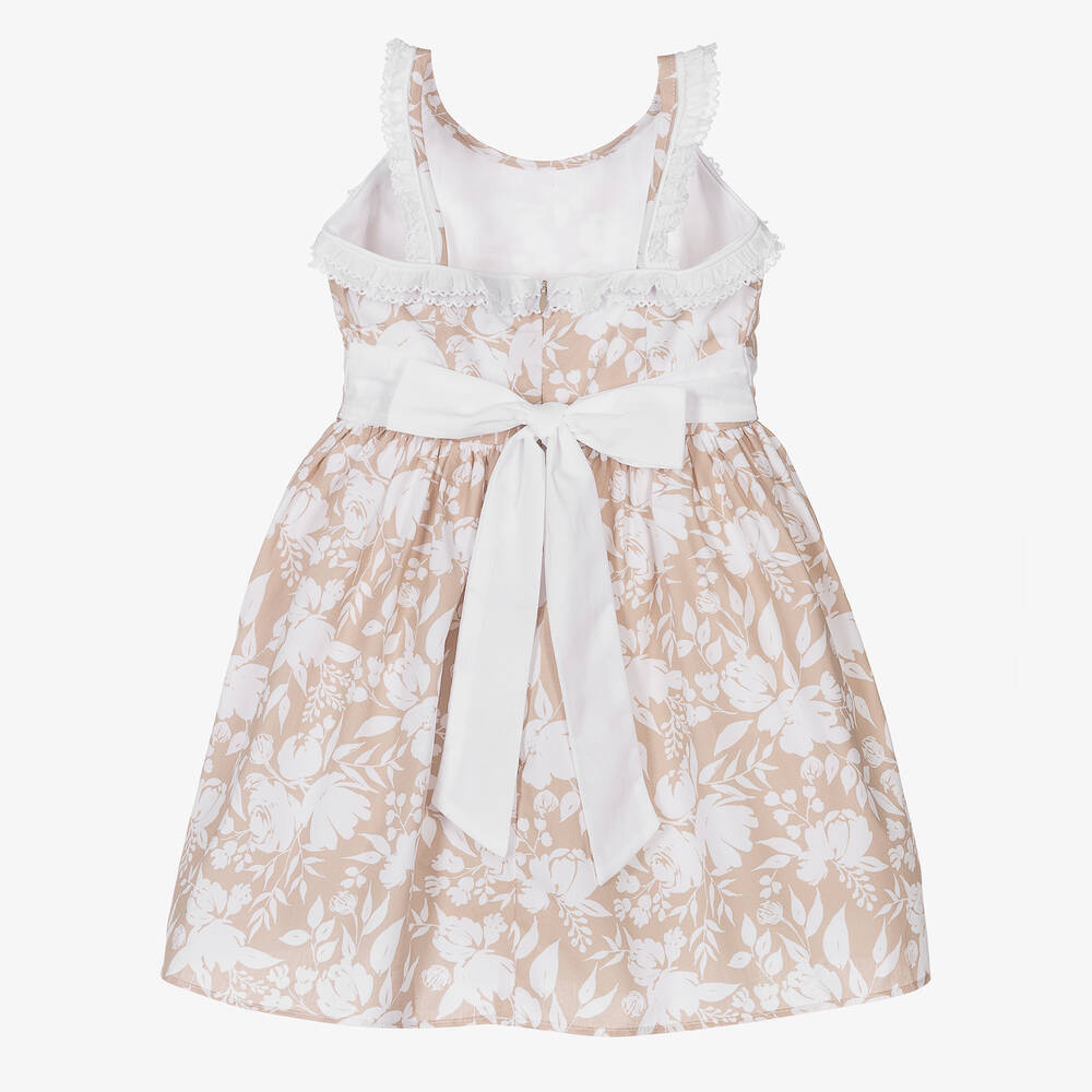 Dr. Kid-Girls Beige & White Floral Print Dress | Childrensalon Outlet