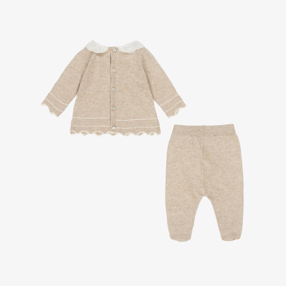 Dr. Kid-Girls Beige Wool & Cotton Knit 2 Piece Babygrow | Childrensalon Outlet