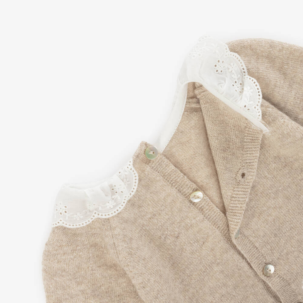 Dr. Kid-Girls Beige Wool & Cotton Knit 2 Piece Babygrow | Childrensalon Outlet