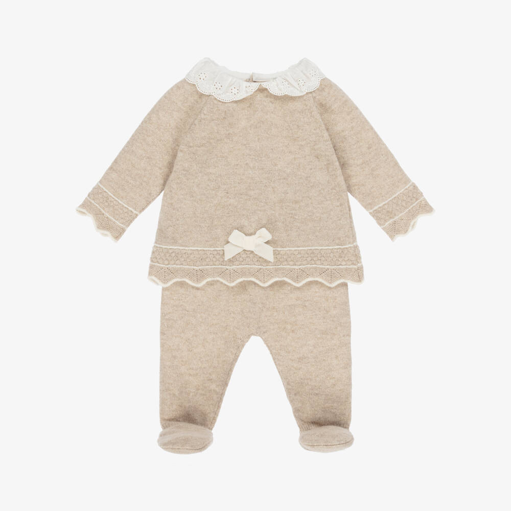 Dr. Kid-Girls Beige Wool & Cotton Knit 2 Piece Babygrow | Childrensalon Outlet