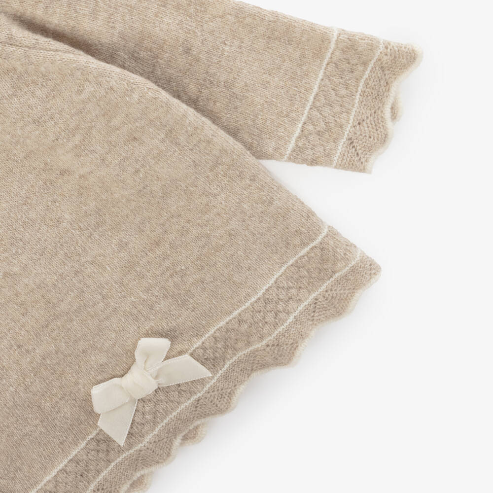 Dr. Kid-Girls Beige Wool & Cotton Knit 2 Piece Babygrow | Childrensalon Outlet