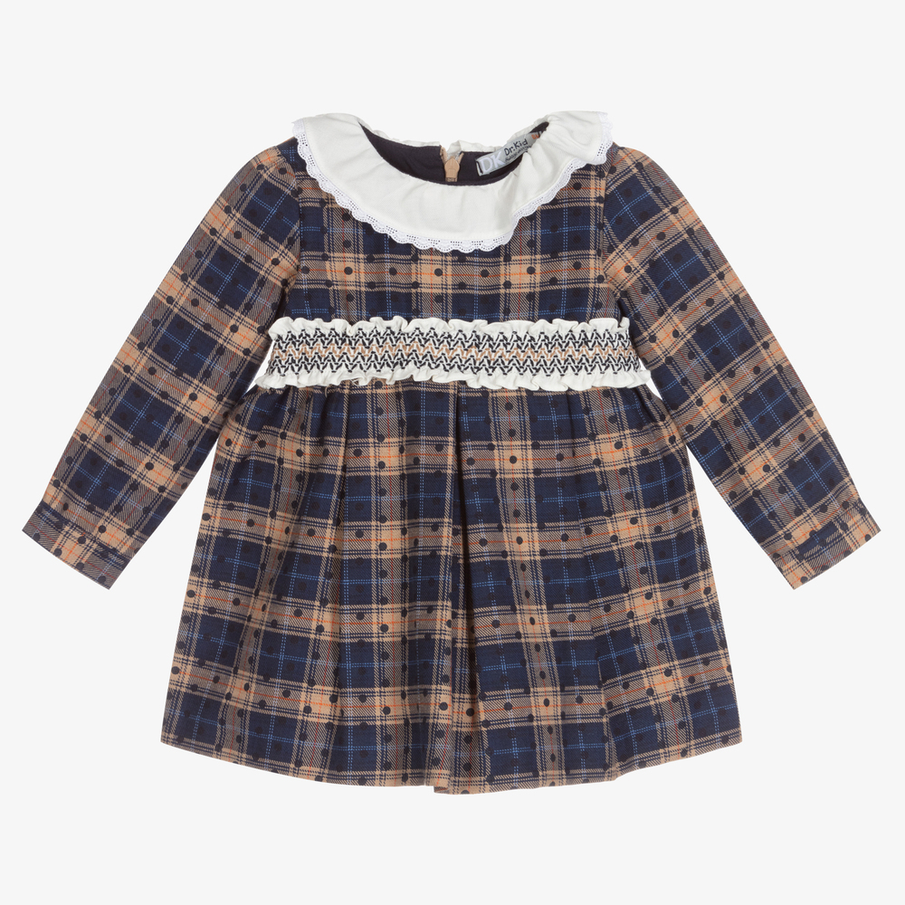 Dr. Kid - Girls Blue & Beige Check Dress | Childrensalon