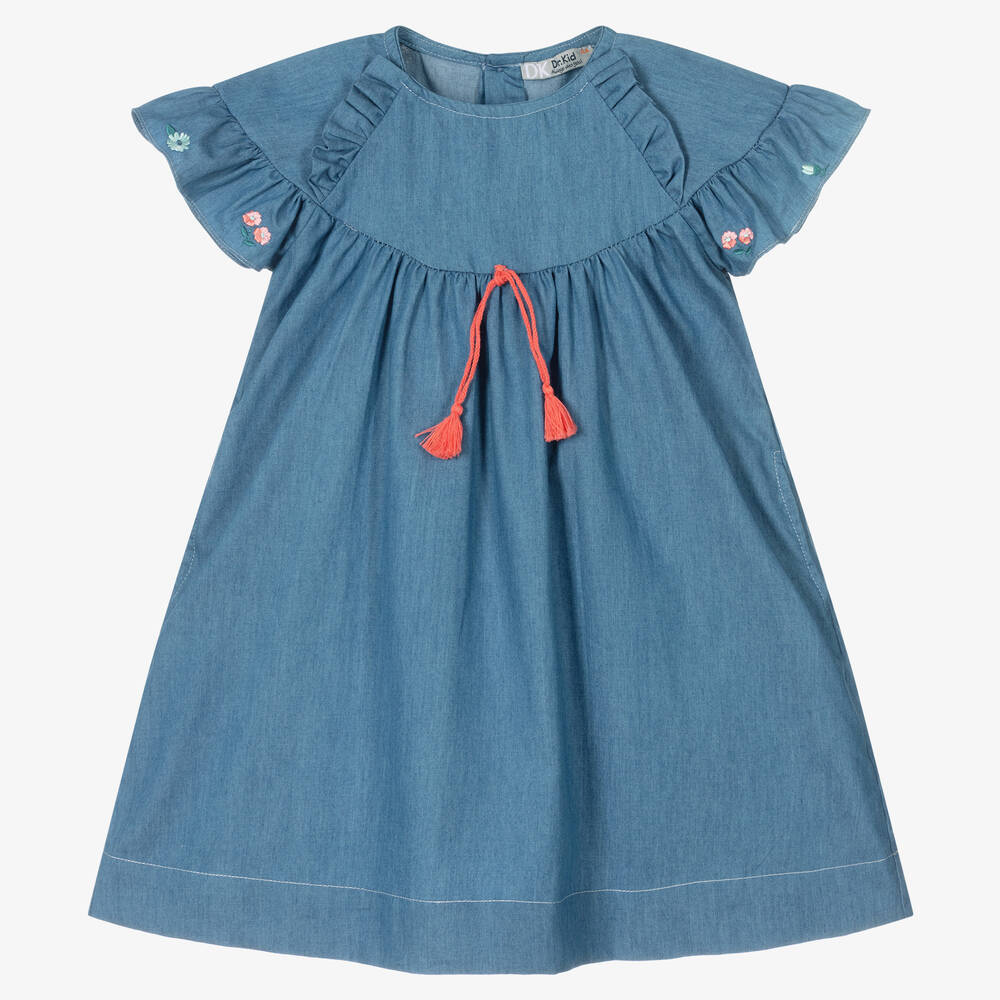 Dr. Kid - Blaues Chambray-Rüschenkleid  | Childrensalon