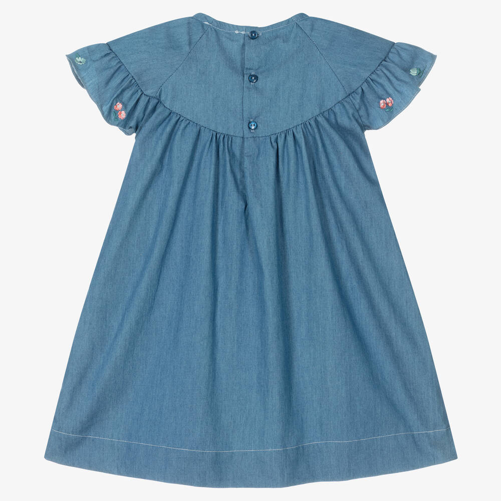Dr. Kid-Голубое платье из шамбре с рюшами | Childrensalon Outlet