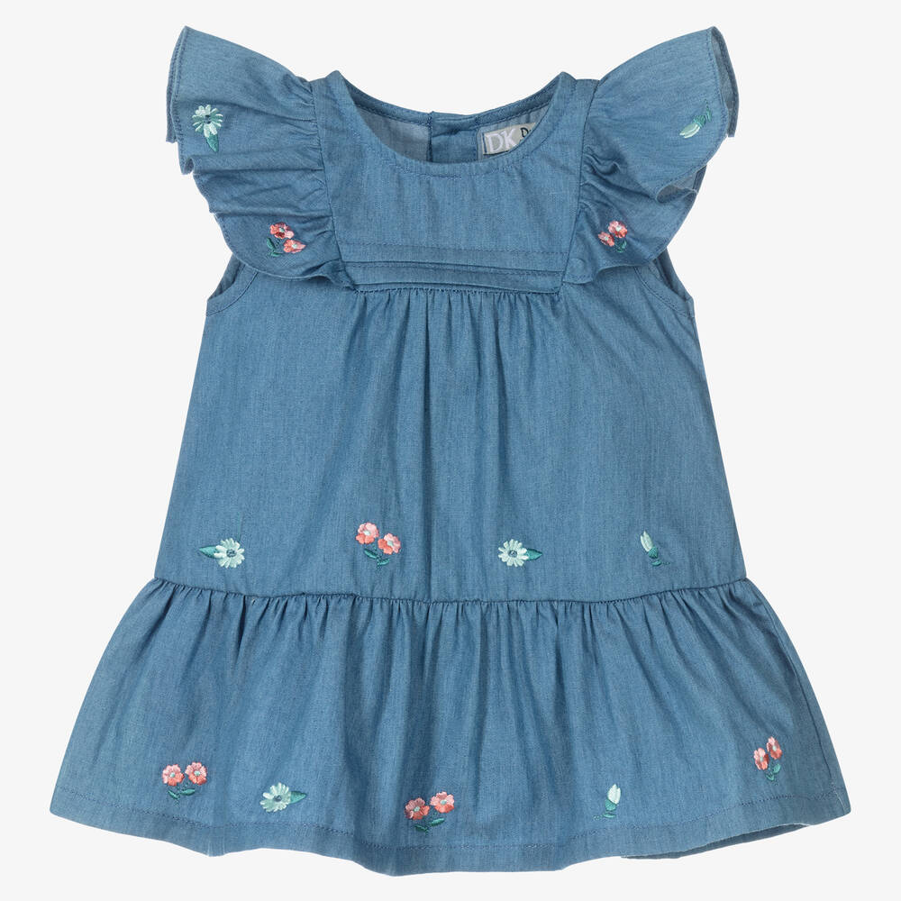 Dr. Kid - Girls Blue Cotton Chambray Dress | Childrensalon