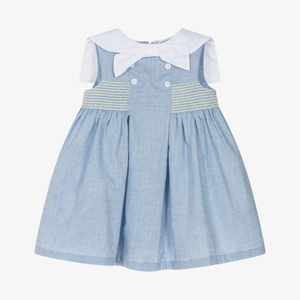 Dr. Kid-Girls Blue Cotton Dress with Sailor Collar | Childrensalon Outlet