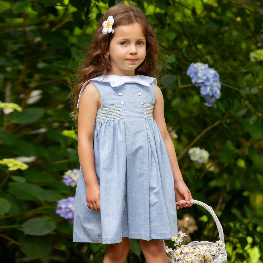 Dr. Kid-Girls Blue Cotton Dress with Sailor Collar | Childrensalon Outlet