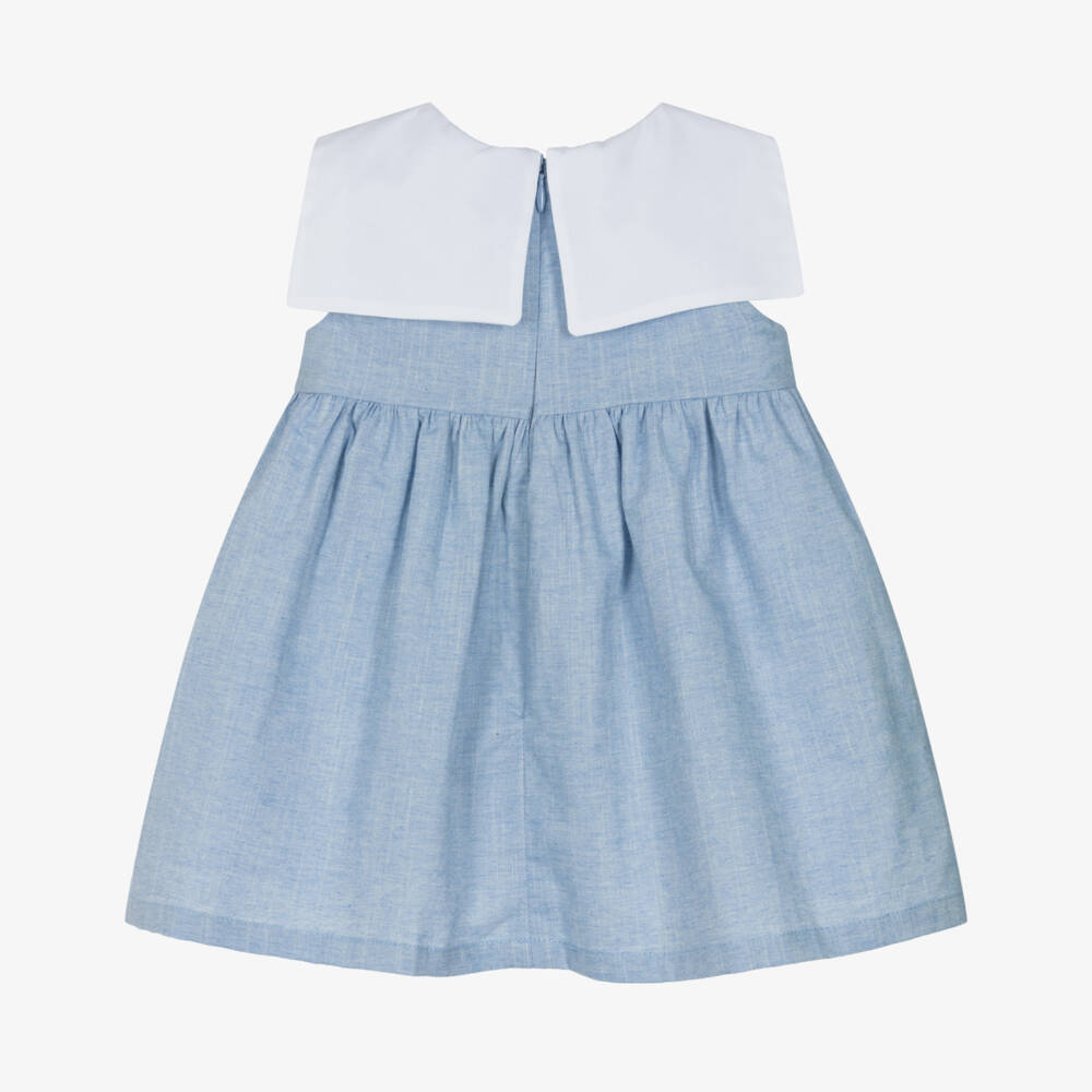 Dr. Kid-Girls Blue Cotton Dress with Sailor Collar | Childrensalon Outlet