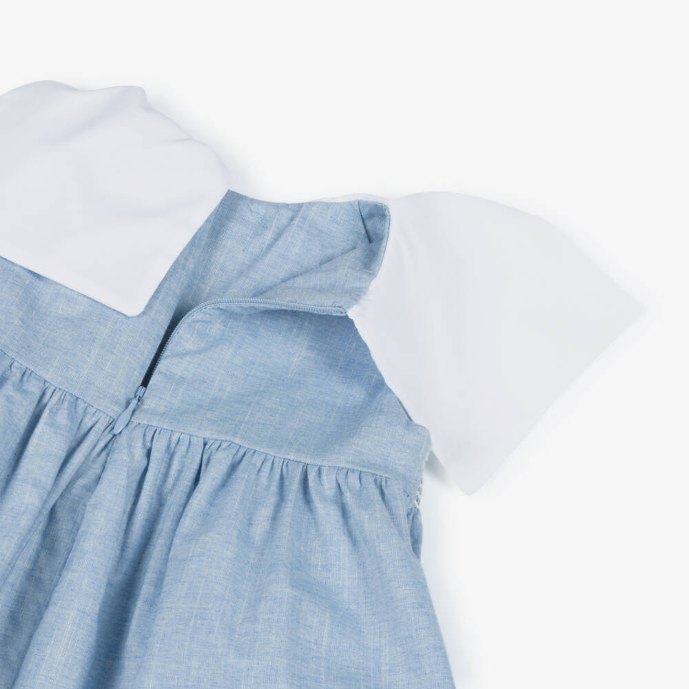 Dr. Kid-Girls Blue Cotton Dress with Sailor Collar | Childrensalon Outlet