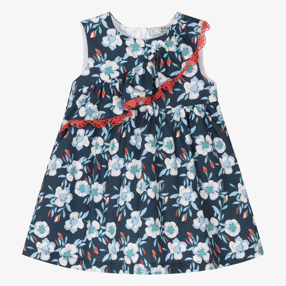 Dr. Kid-Girls Blue Cotton Floral Dress | Childrensalon Outlet