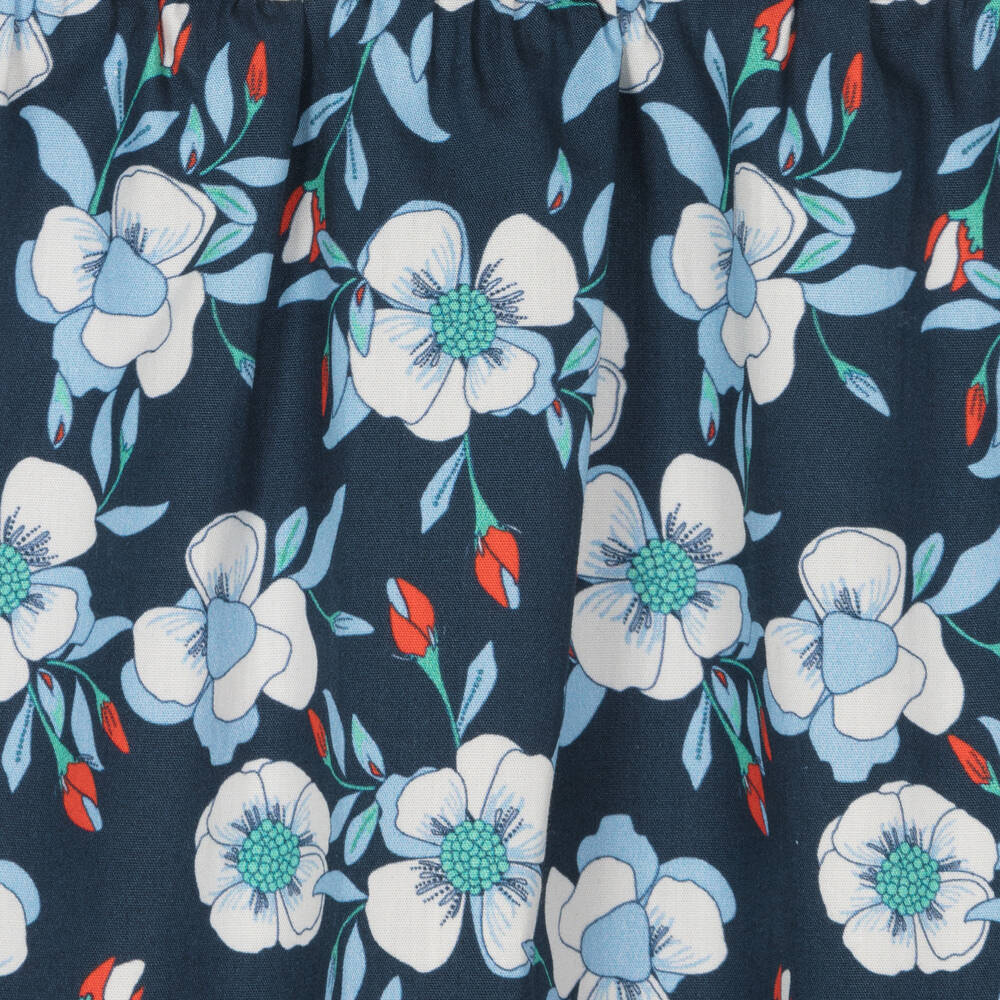 Dr. Kid-فستان قطن بوبلين لون كحلي وأبيض بطبعة ورود | Childrensalon Outlet