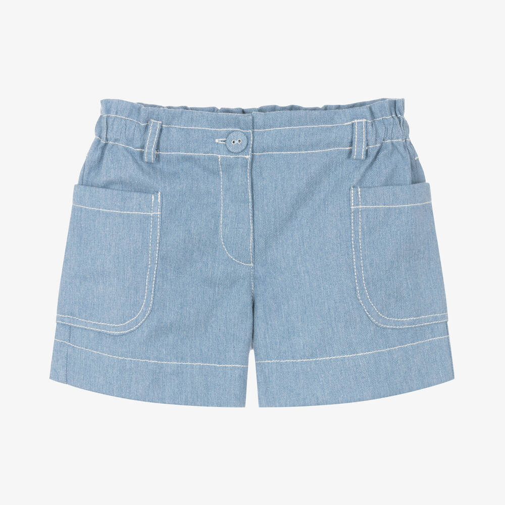 Dr. Kid-Girls Blue Denim Patch Pocket Shorts | Childrensalon Outlet