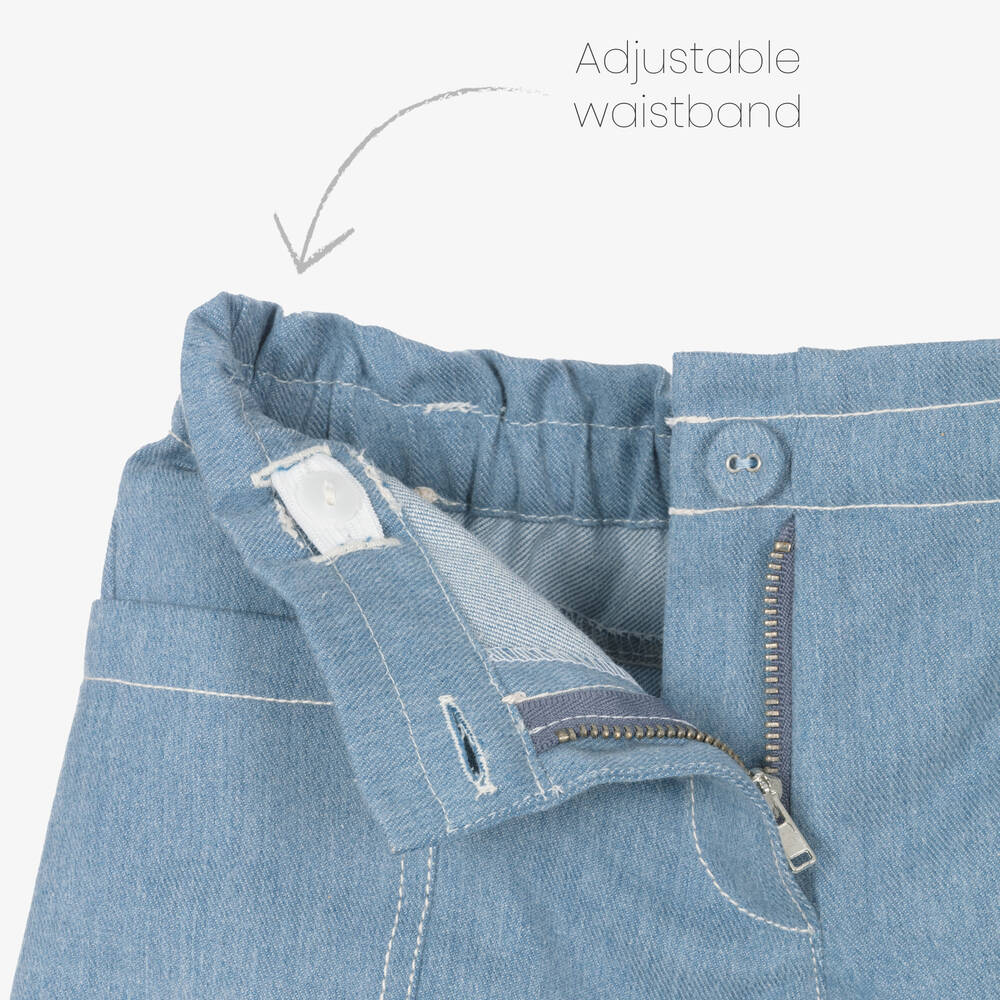 Dr. Kid-Girls Blue Denim Patch Pocket Shorts | Childrensalon Outlet