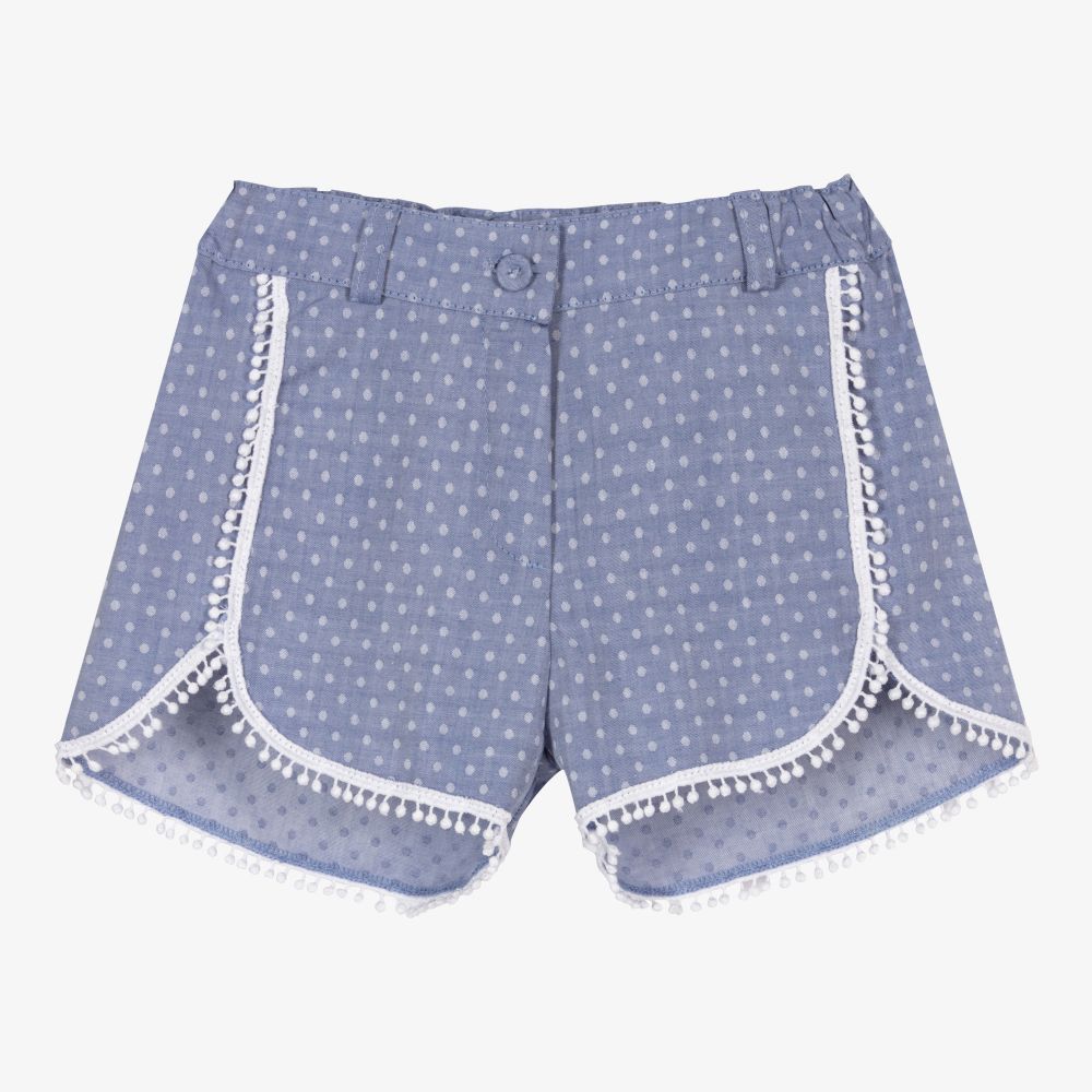 Dr. Kid - Girls Blue Dot Cotton Shorts | Childrensalon