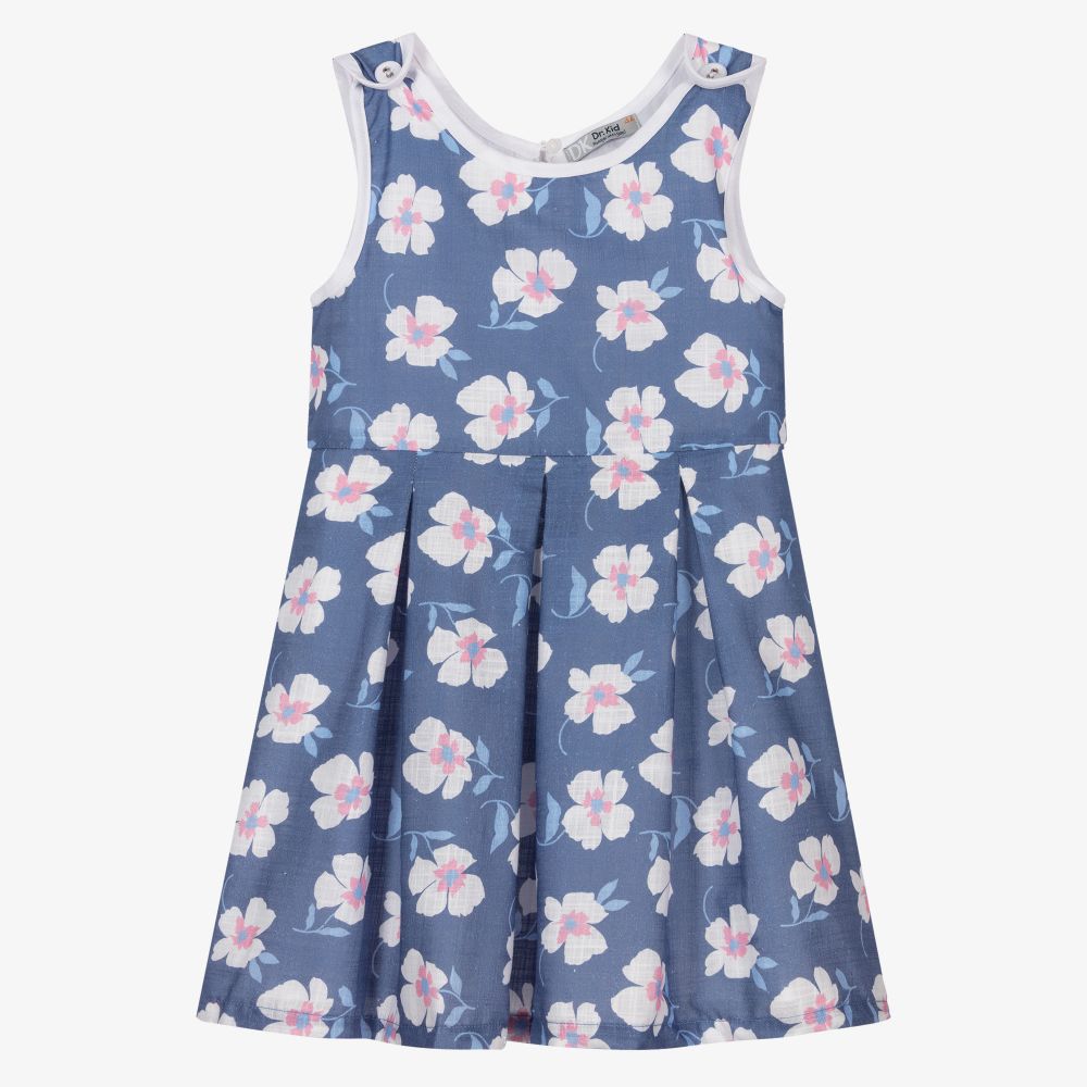 Dr. Kid - Синее хлопковое платье с цветами для девочек | Childrensalon