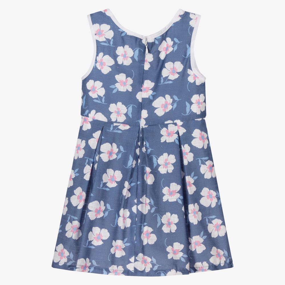 Dr. Kid-فستان قطن لون أزرق بطبعة ورود | Childrensalon Outlet