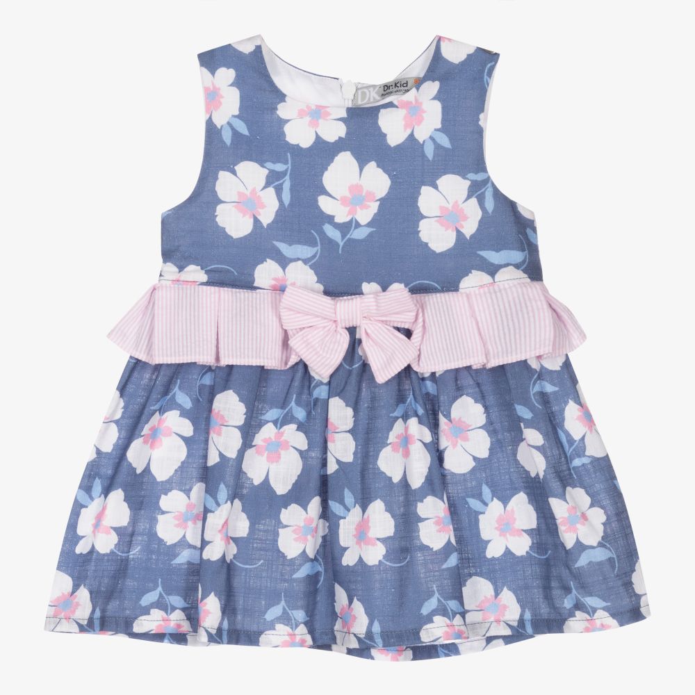 Dr. Kid - Robe bleue en coton à fleurs Fille | Childrensalon