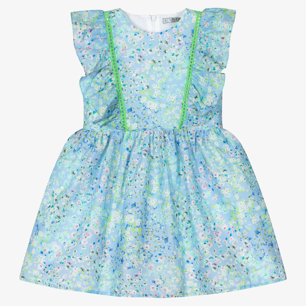 Dr. Kid - Girls Blue Floral Cotton Dress | Childrensalon
