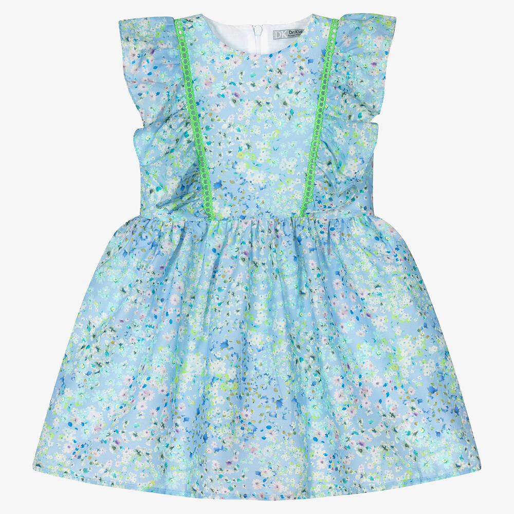 Dr. Kid - Robe bleue en coton à fleurs fille | Childrensalon