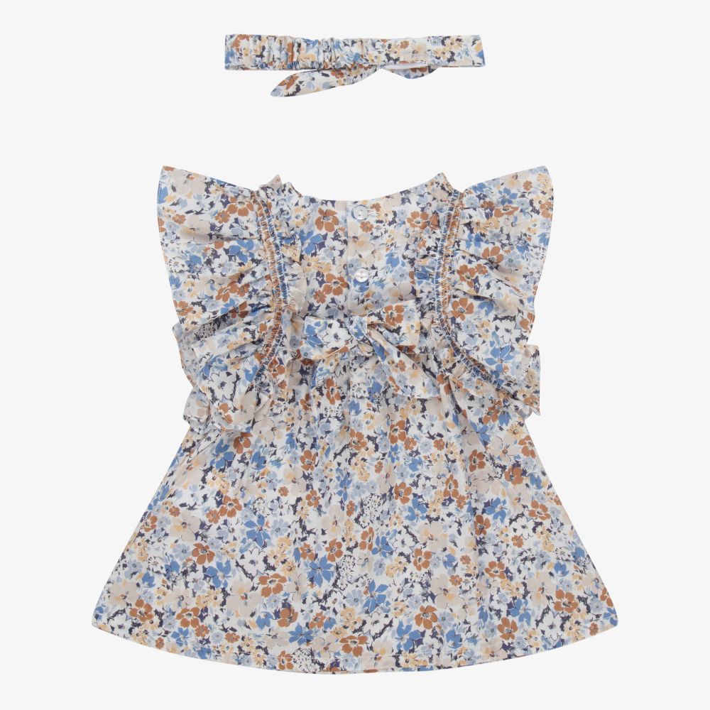 Dr. Kid-Голубое платье и повязка на голову в цветочек для девочек | Childrensalon Outlet