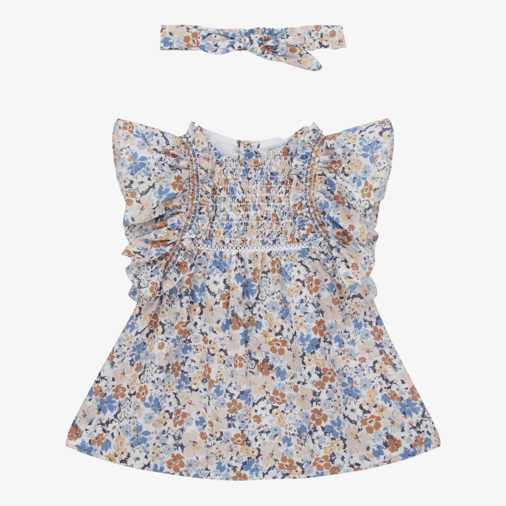 Dr. Kid - Girls Blue Floral Dress Set | Childrensalon