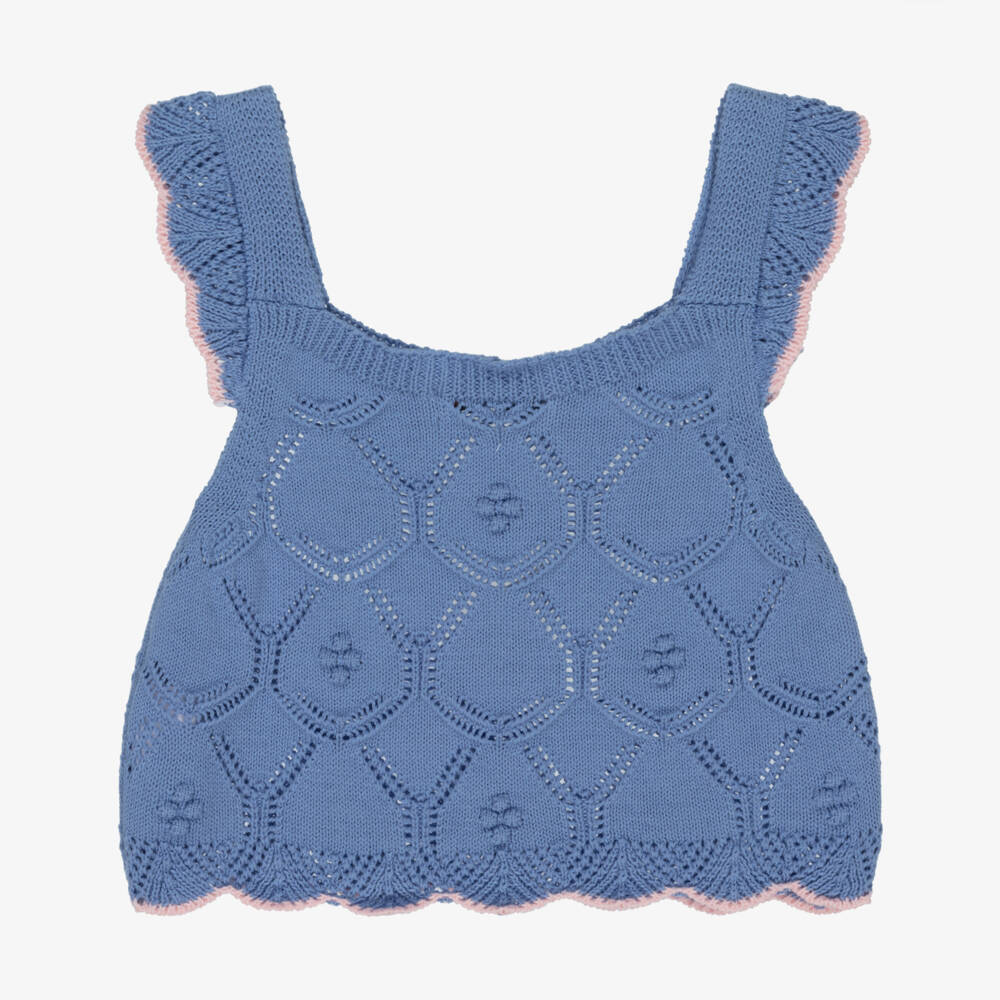 Dr. Kid-Туника синий вязаный цветочный для девочек | Childrensalon Outlet