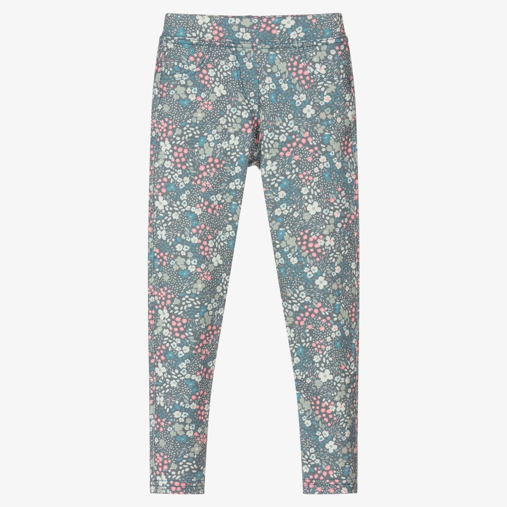 Dr. Kid - Girls Blue Floral Leggings | Childrensalon