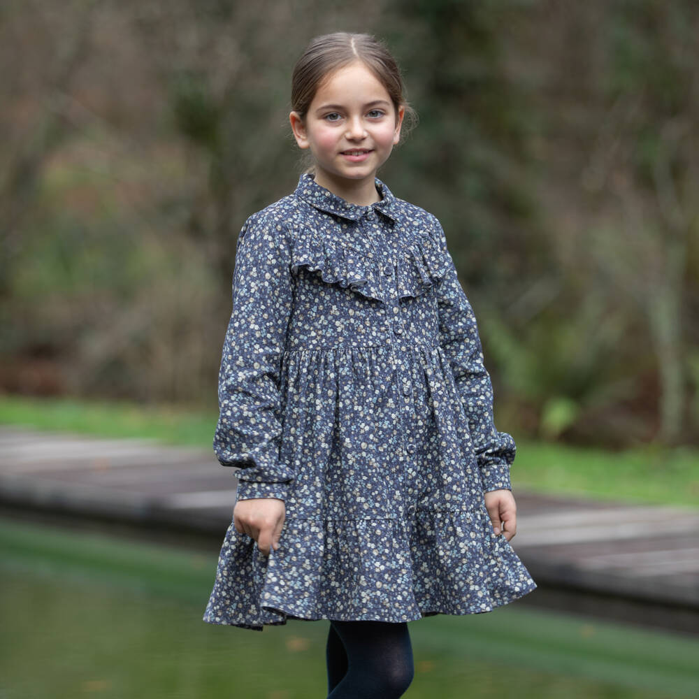 Dr. Kid-فستان أزرق مزين بالزهور للبنات | Childrensalon Outlet