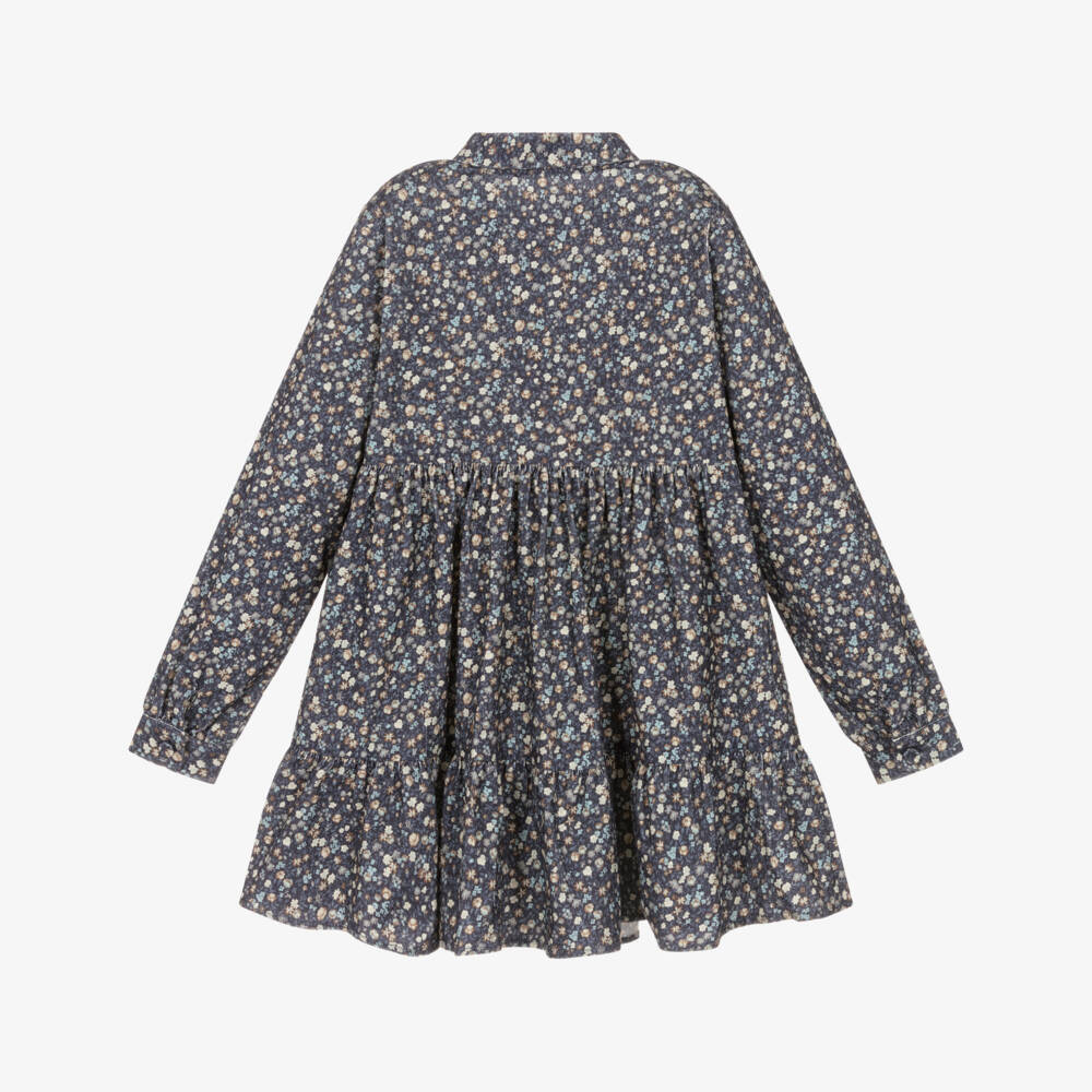 Dr. Kid-Платье с синим цветочным узором и оборками для девочек | Childrensalon Outlet