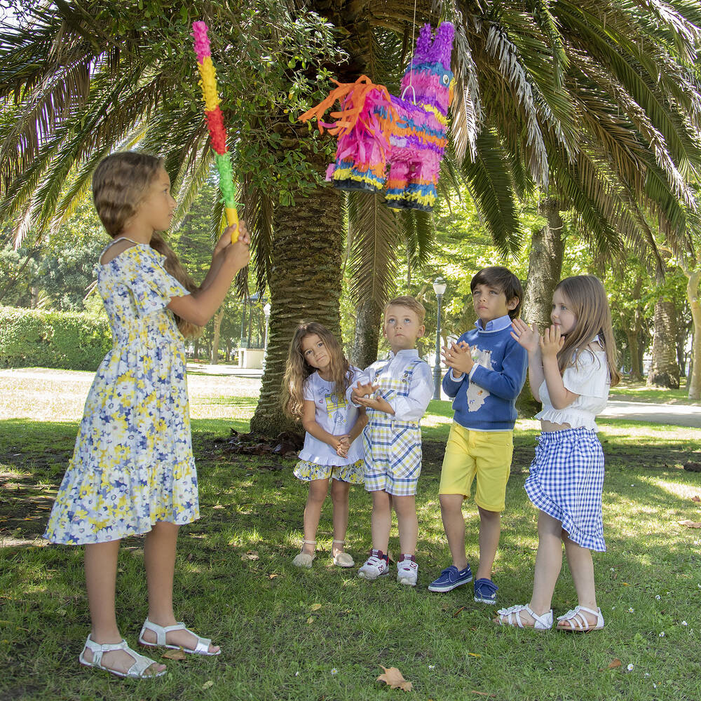 Dr. Kid-Голубая юбка-шорты в мелкую клетку для девочек | Childrensalon Outlet