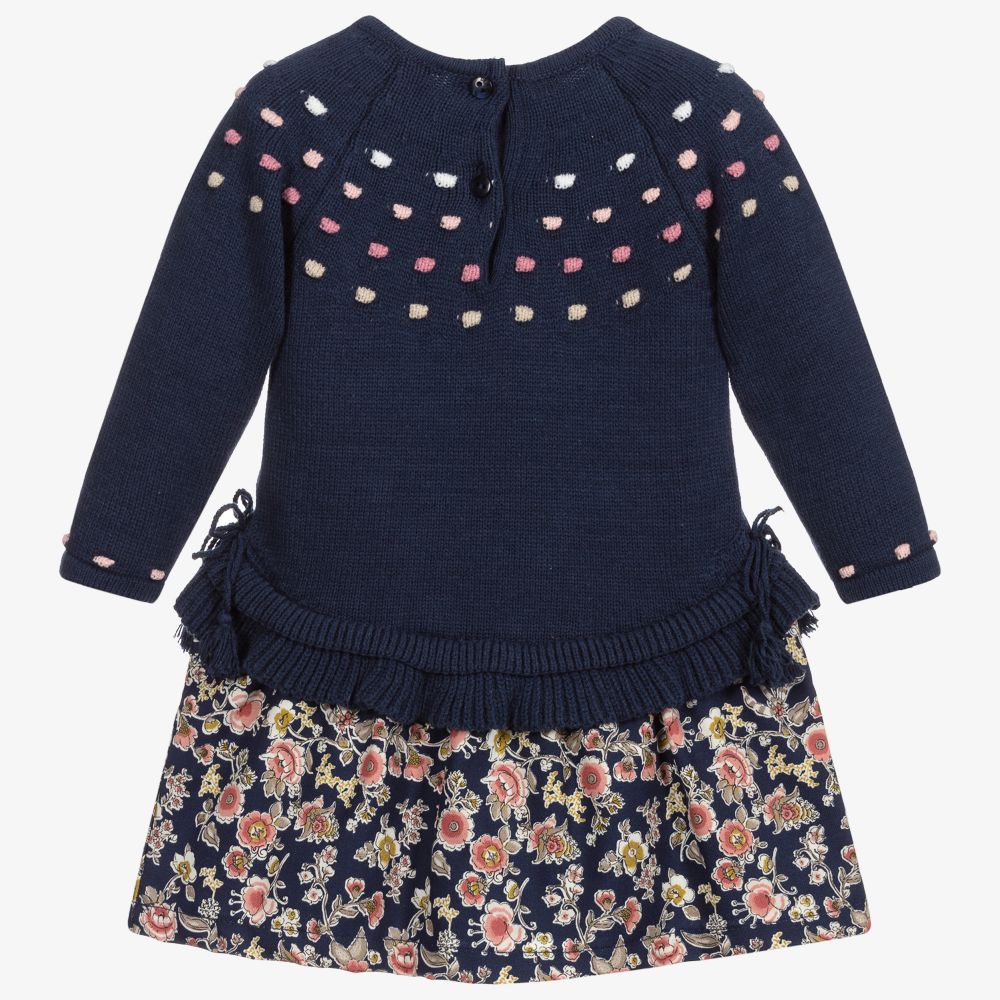 Dr. Kid-فستان مزيج قطن محبوك لون كحلي بطبعة ورود | Childrensalon Outlet