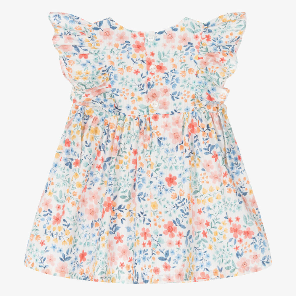 Dr. Kid-Girls Blue & Pink Cotton Floral Dress  | Childrensalon Outlet
