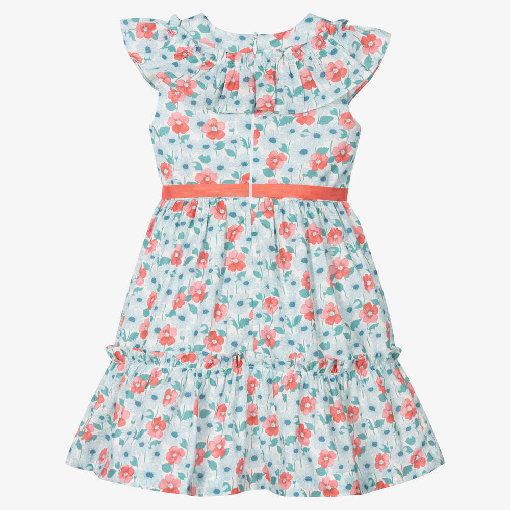 Dr. Kid-فستان قطن لون أزرق وزهري بطبعة ورود | Childrensalon Outlet