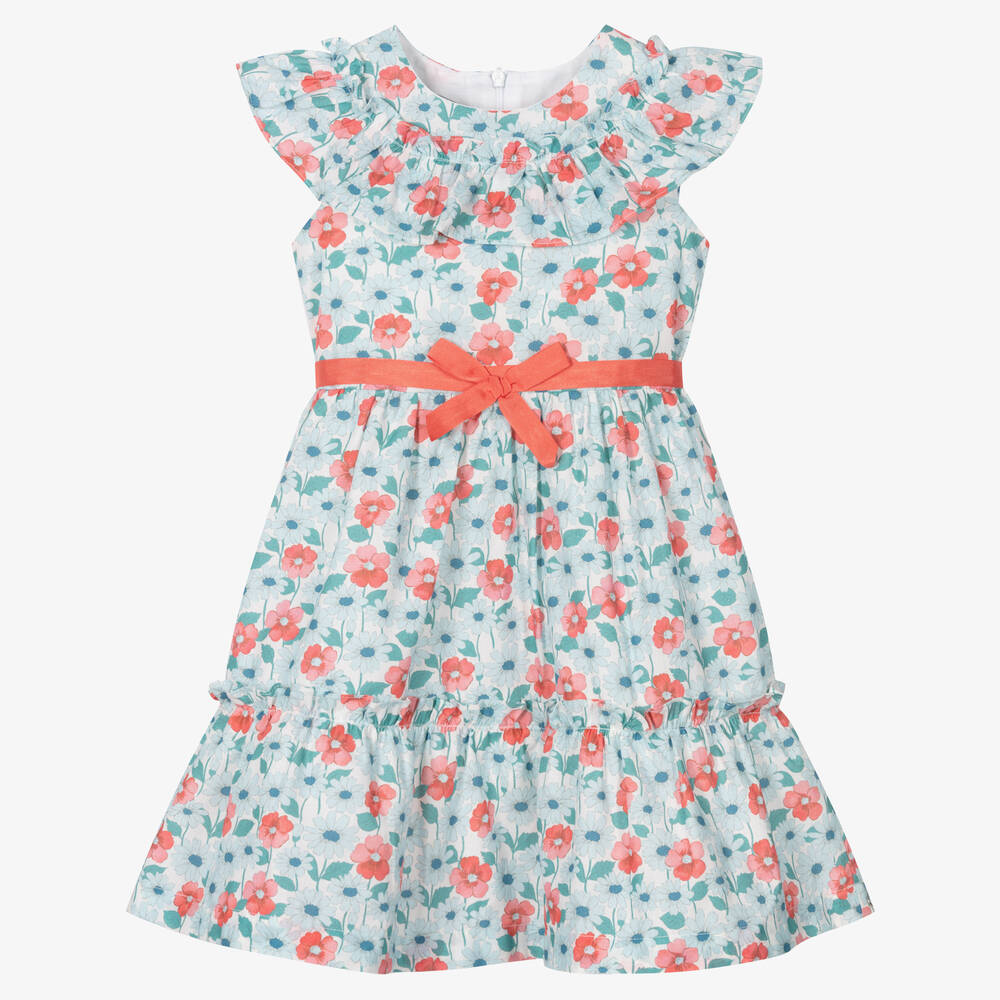 Dr. Kid - Girls Blue & Pink Floral Cotton Dress | Childrensalon