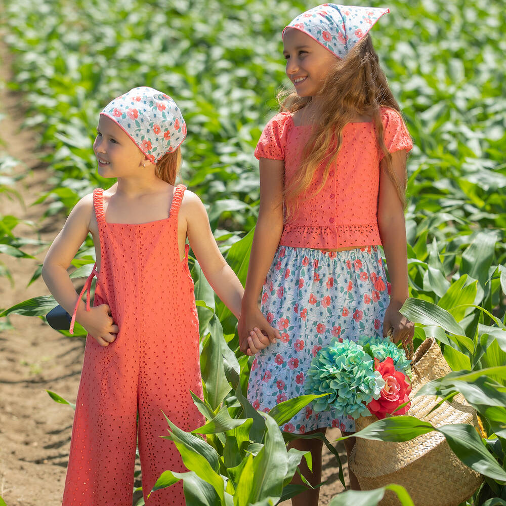 Dr. Kid-Girls Blue & Pink Floral Cotton Skirt | Childrensalon Outlet