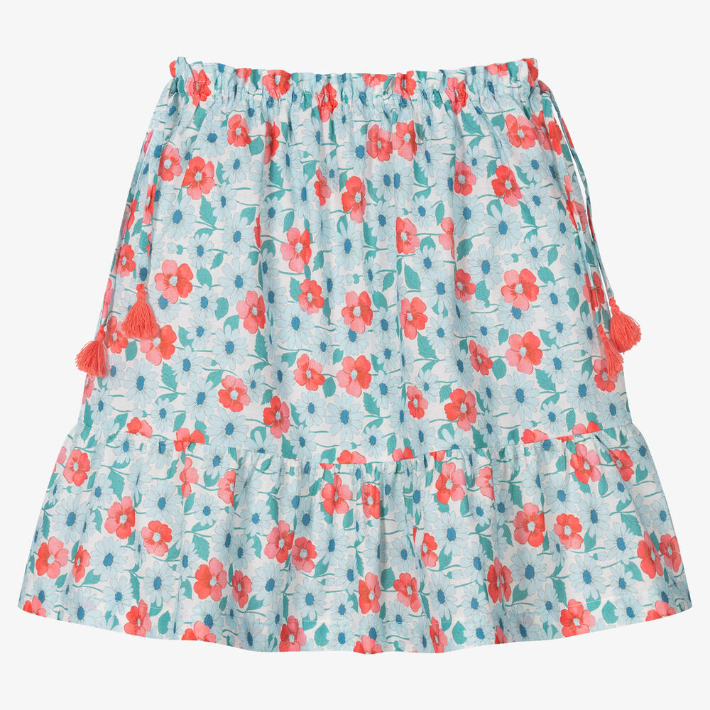 Dr. Kid - Girls Blue & Pink Floral Cotton Skirt | Childrensalon
