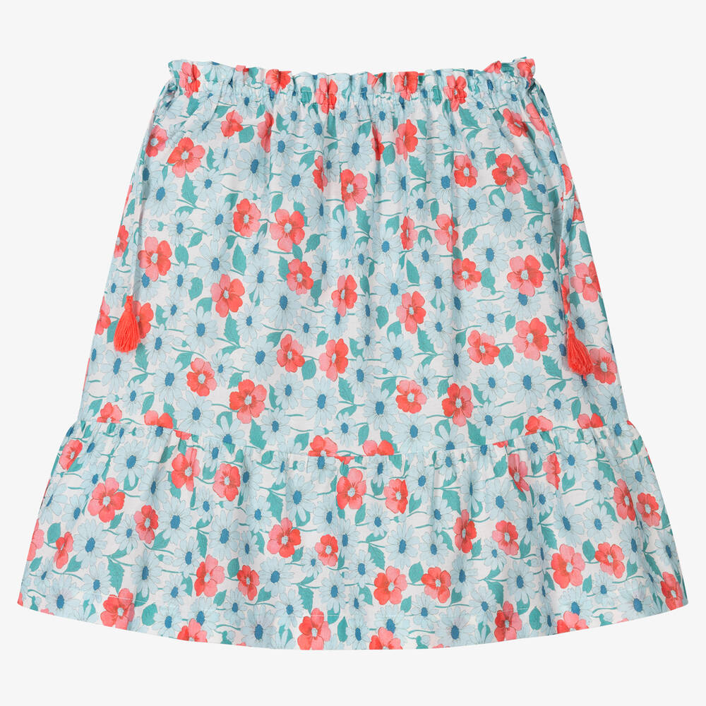 Dr. Kid-Girls Blue & Pink Floral Cotton Skirt | Childrensalon Outlet