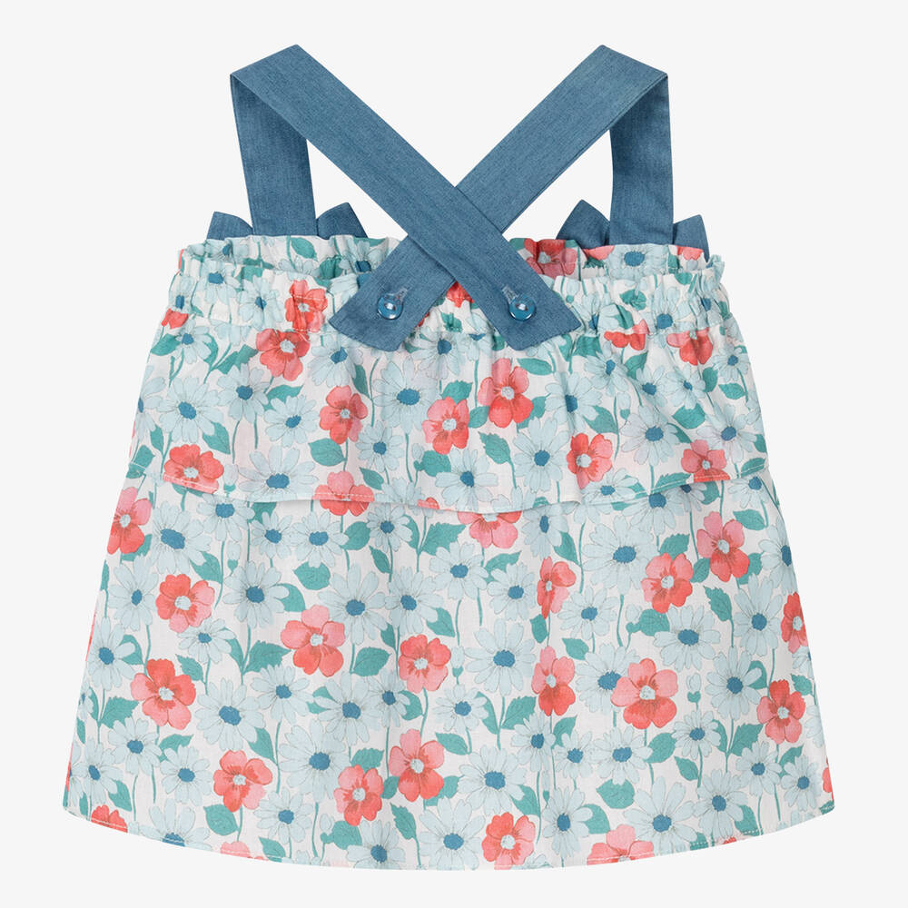 Dr. Kid-Голубой хлопковый топ с розовыми цветами | Childrensalon Outlet