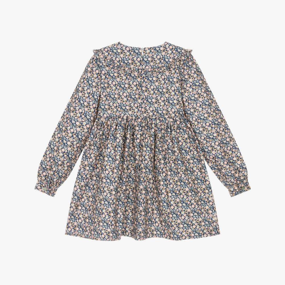 Dr. Kid-Girls Blue & Pink Floral Cotton Twill Smocked Dress | Childrensalon Outlet