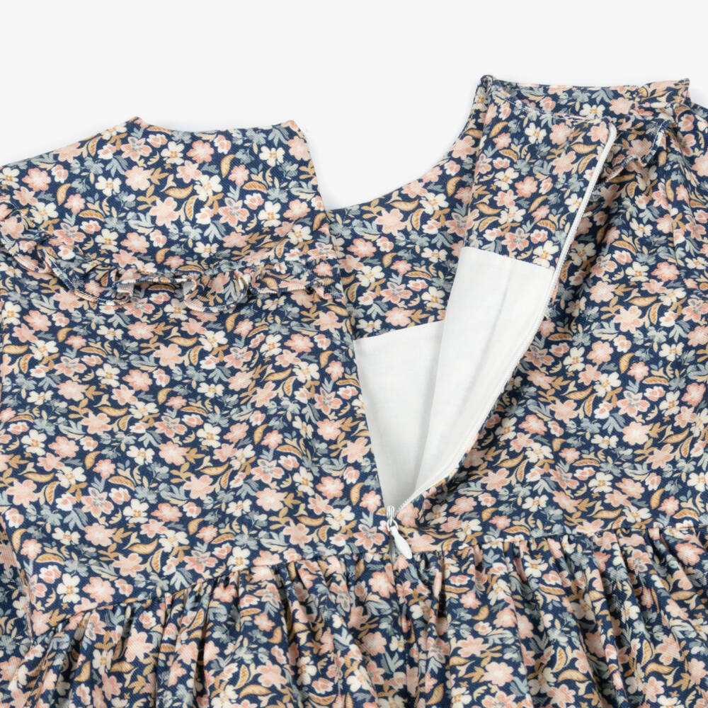 Dr. Kid-Girls Blue & Pink Floral Cotton Twill Smocked Dress | Childrensalon Outlet