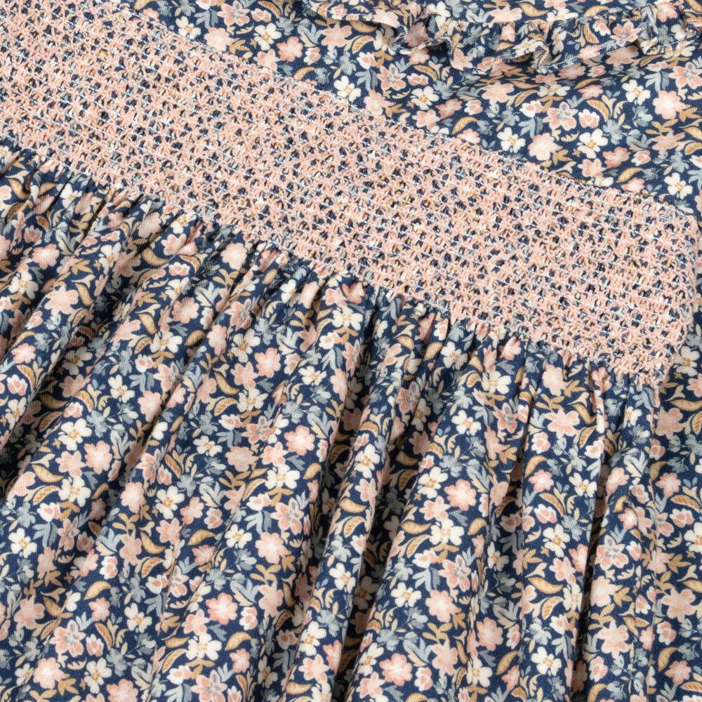 Dr. Kid-Girls Blue & Pink Floral Cotton Twill Smocked Dress | Childrensalon Outlet