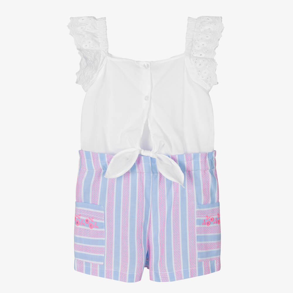 Dr. Kid - Streifen-Baumwoll-Playsuit bl./rosa | Childrensalon