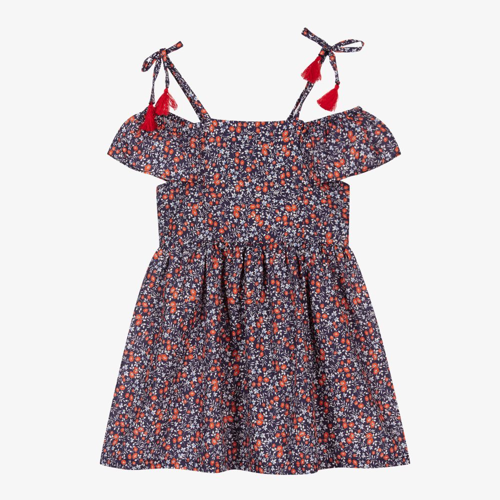 Dr. Kid - Сине-красное платье в цветочек для девочек | Childrensalon