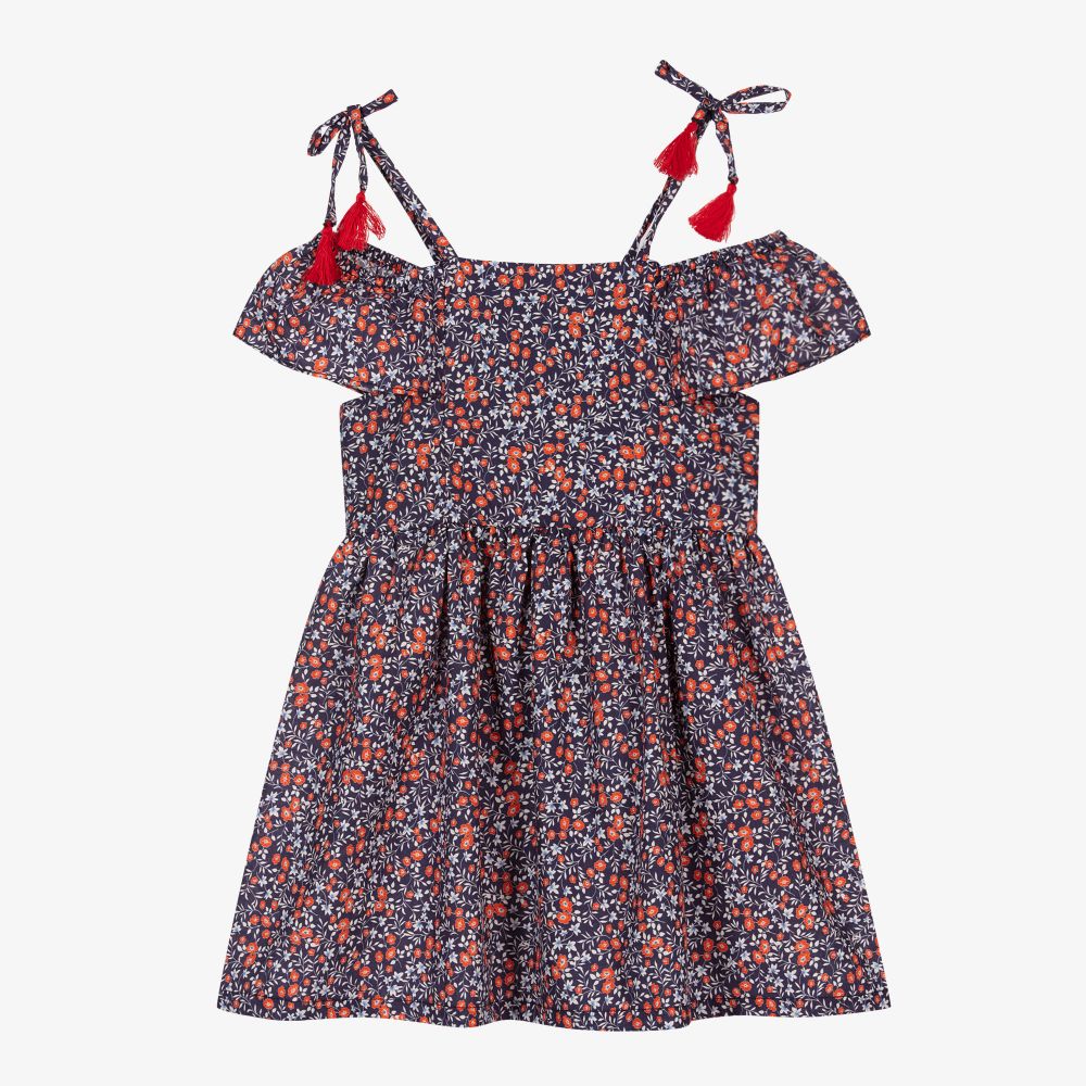 Dr. Kid-Сине-красное платье в цветочек для девочек | Childrensalon Outlet