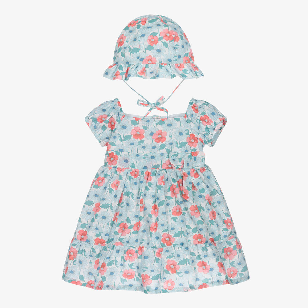Dr. Kid - Girls Blue & Red Floral Dress & Hat Set | Childrensalon