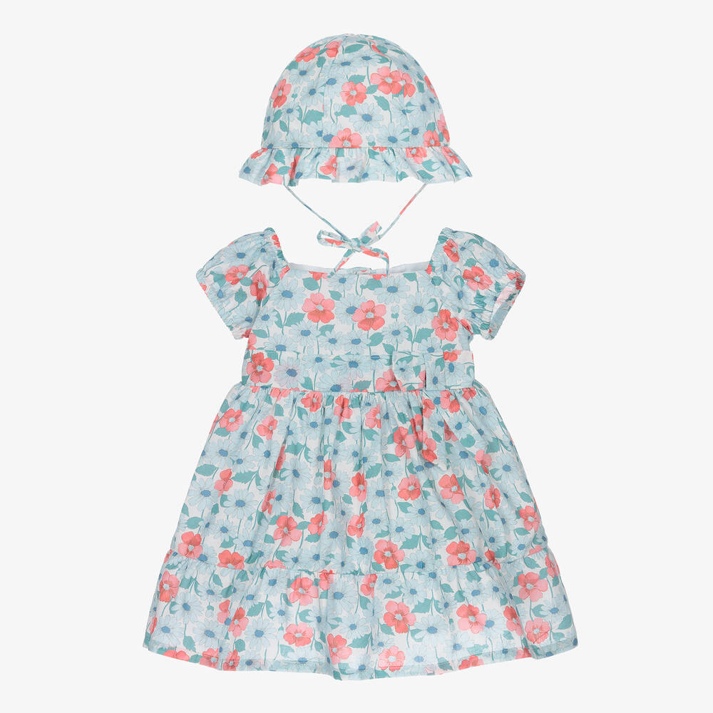 Dr. Kid-Girls Blue & Red Floral Dress & Hat Set | Childrensalon Outlet