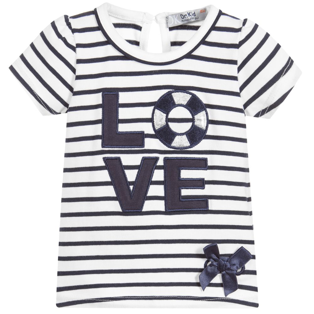 Dr. Kid - Girls Blue Stripe Love T-Shirt | Childrensalon